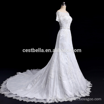 Off Shoulder Short Sleeve beaded bling wedding dress bridal gown mermaid